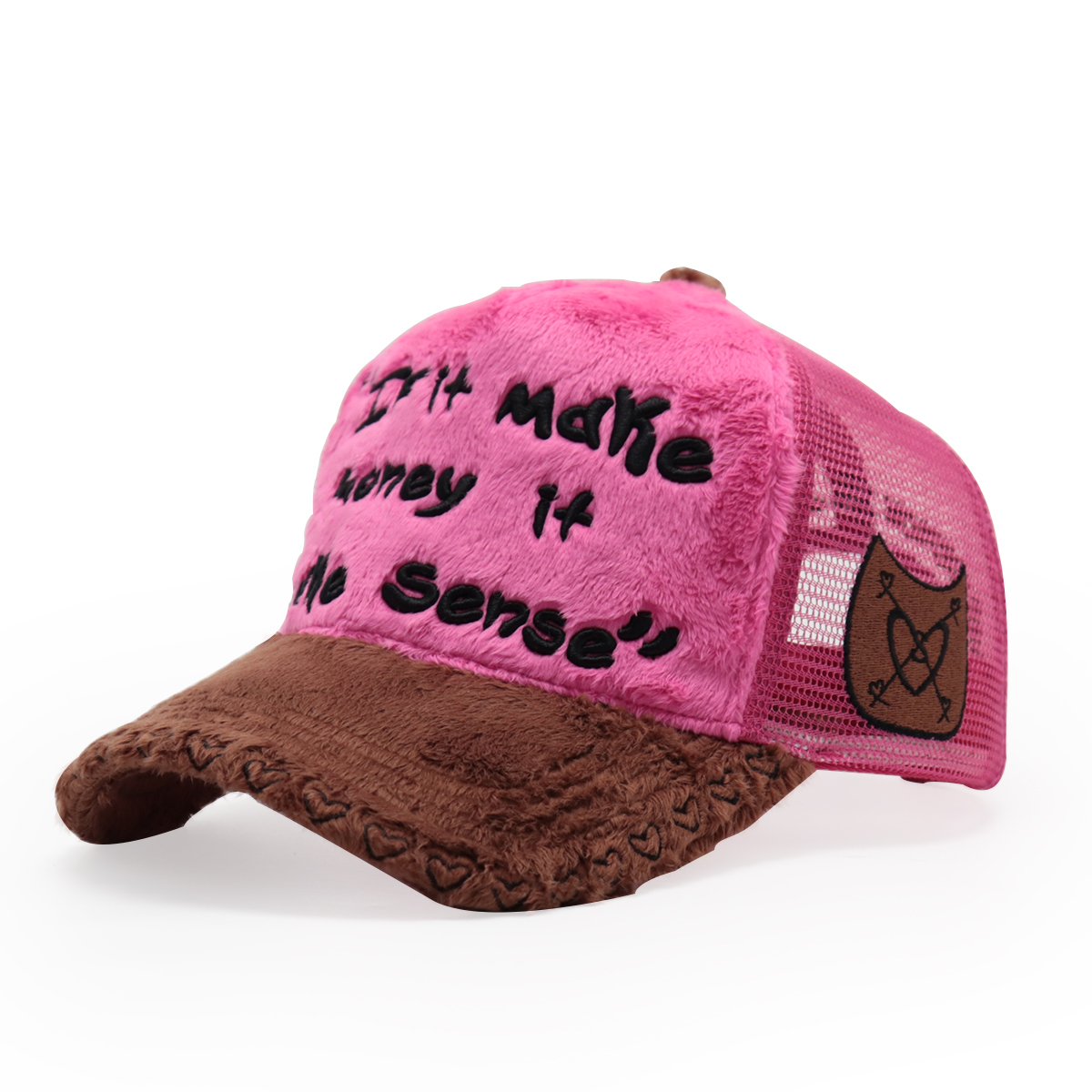 FITWELL Fuzzy Patchwork Trucker Hat – Embroidered Plush Mesh Baseball Cap