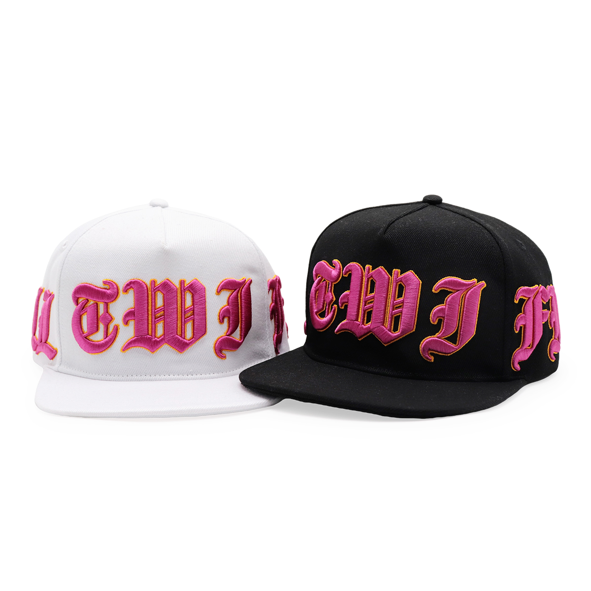 3D Gothic Embroidered Snapback Hat – Black & White