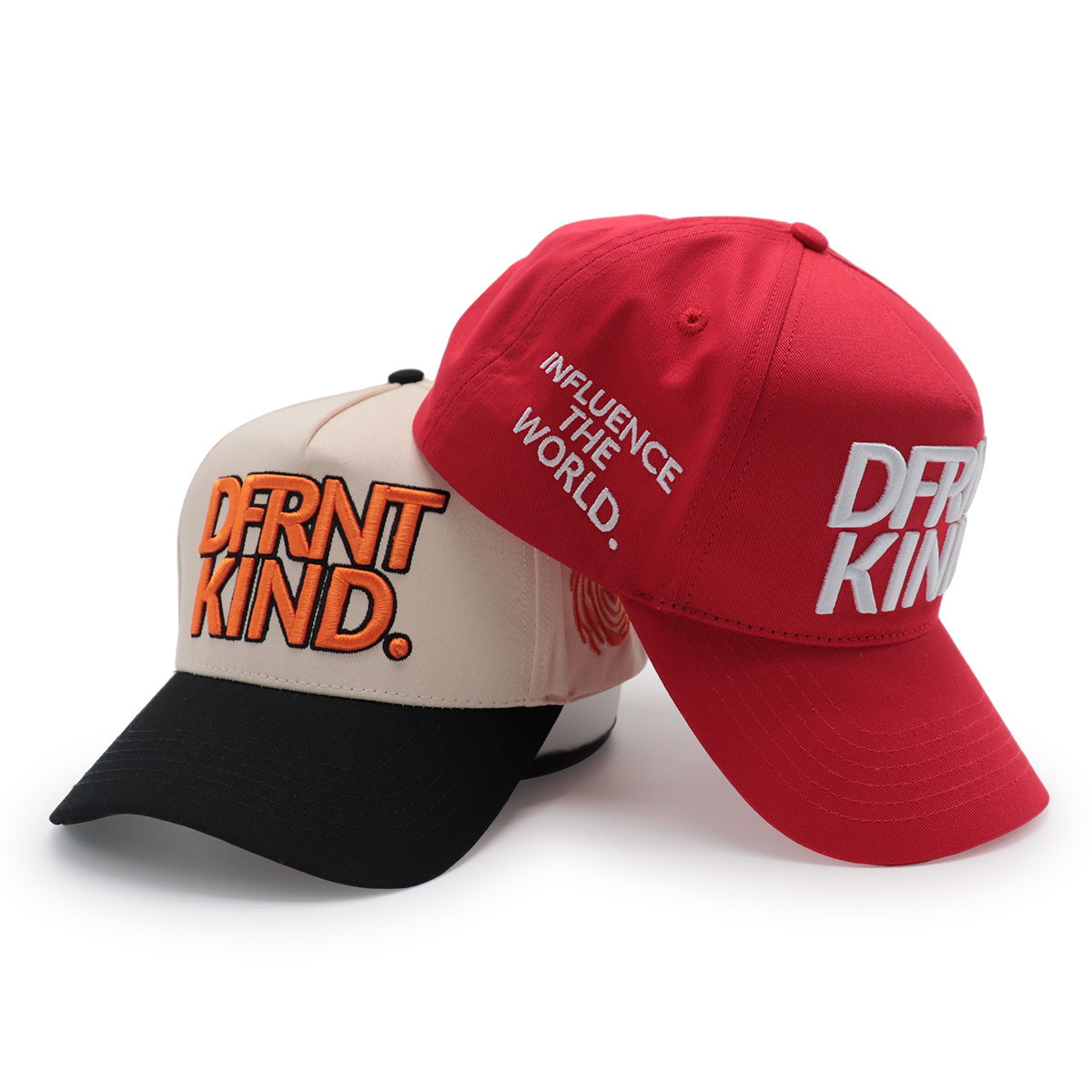 DFRNT KIND. Embroidered Baseball Caps – Colorblock & Red, Adjustable, Unisex Street Style Hats