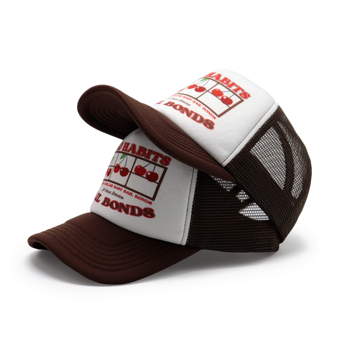 Printed Logo Mesh Trucker Cap – Brown & White Retro, Adjustable Snapback, Unisex Streetwear Hat