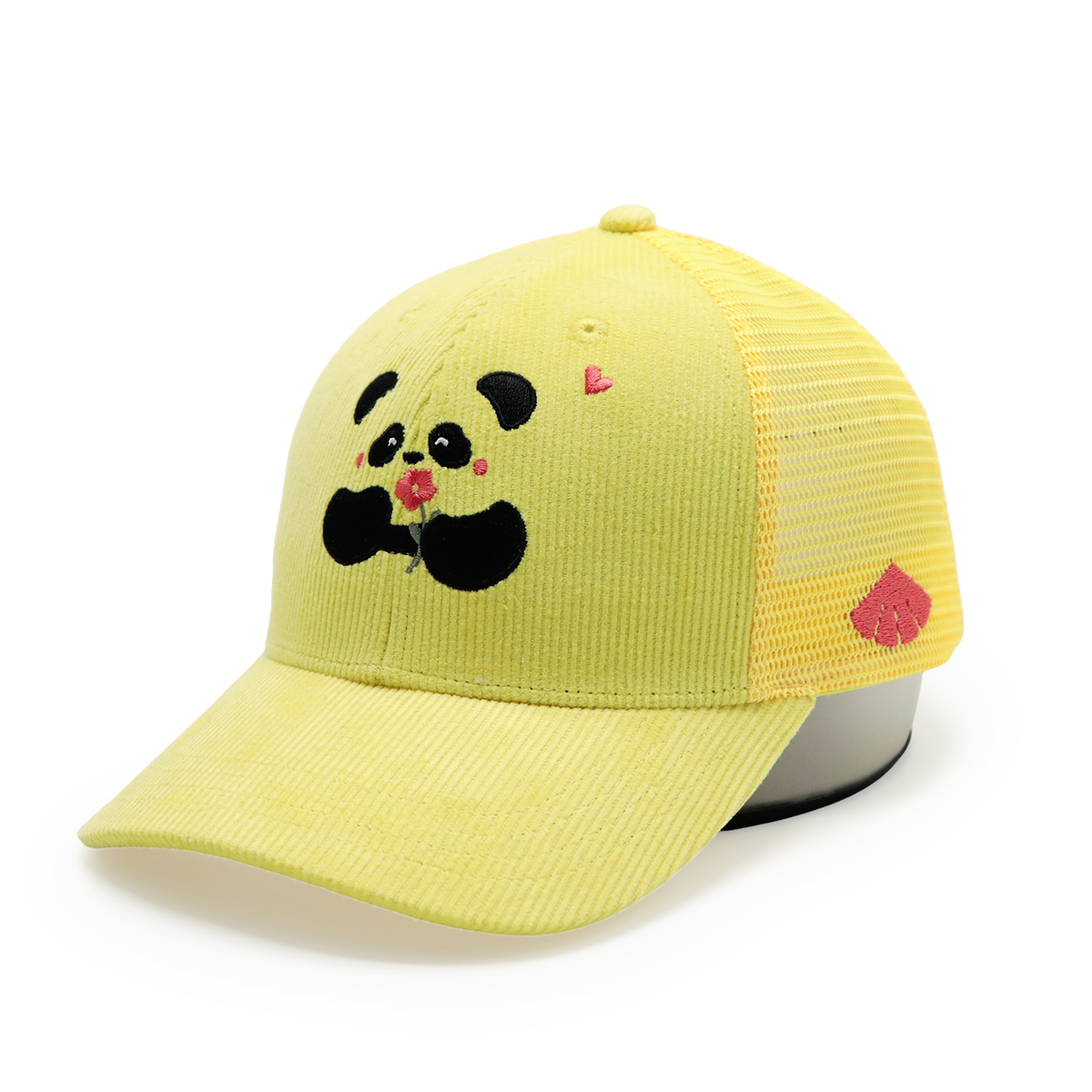 Cute Panda Embroidery Corduroy Mesh Trucker Hat for Kids and Adults