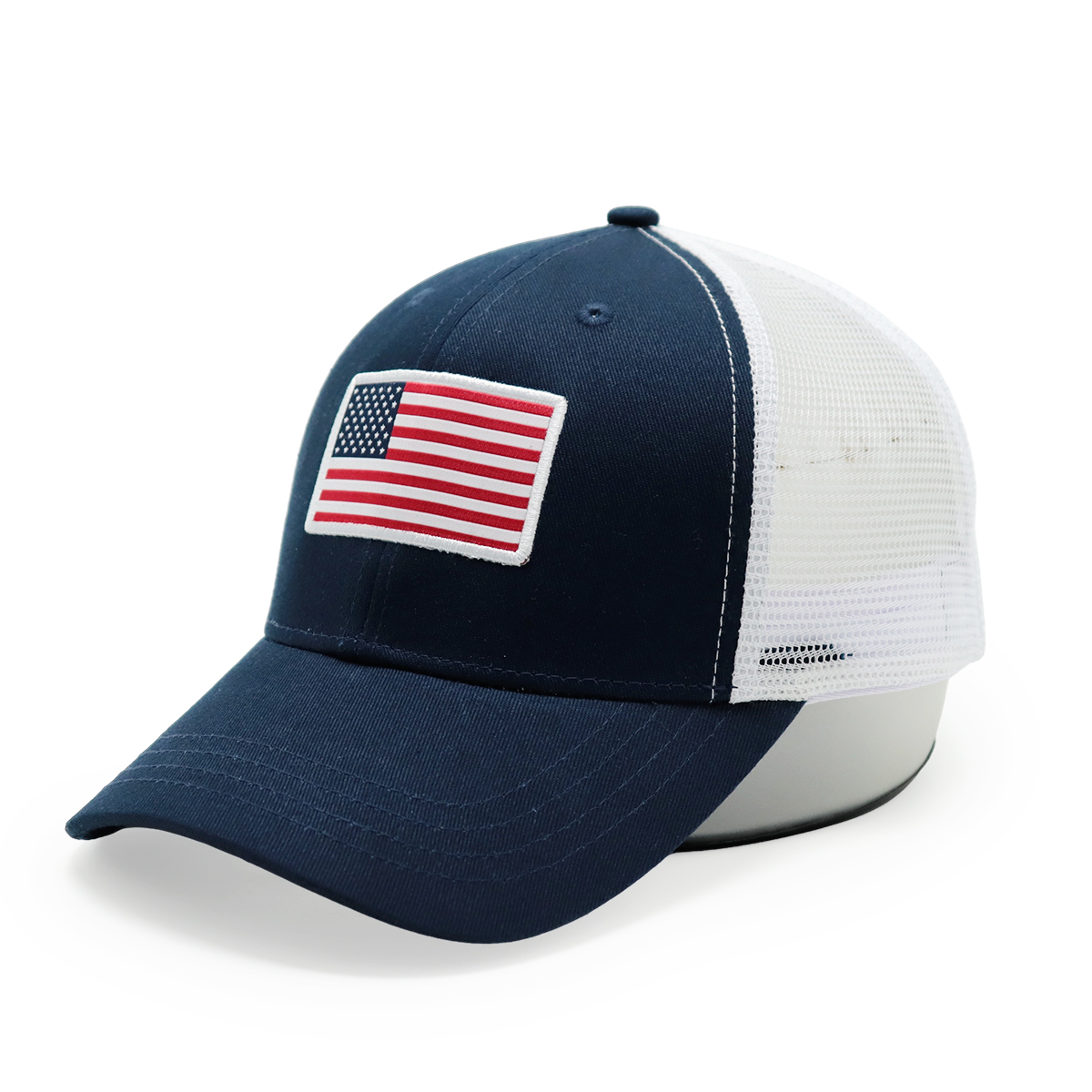 USA Flag Mesh Trucker Cap – Adjustable Classic Closure, American Flag Embroidered Hat (Red & Navy)