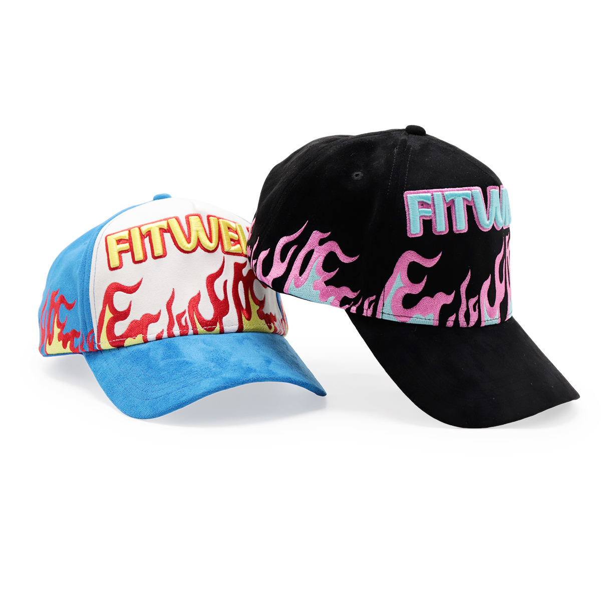 Faux Suede Flame Embroidered Baseball Cap – Trendy Streetwear, Unisex, Adjustable