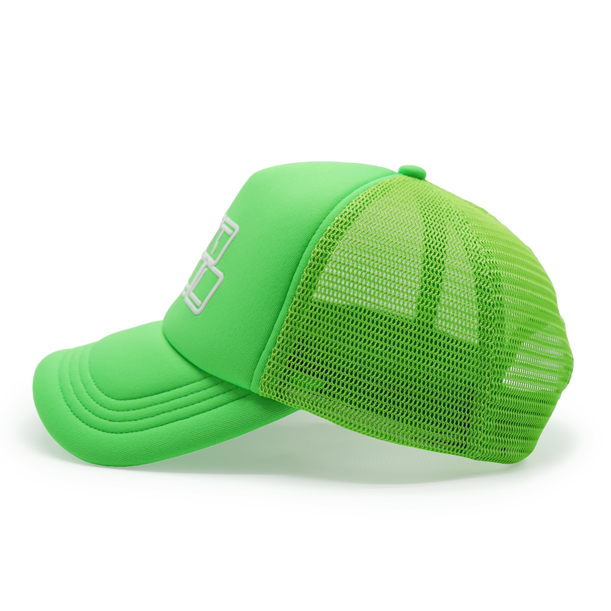 Fitwell Neon Puff Print Trucker Cap, 3D Logo Mesh Hat, Trendy Sports Adjustable Snapback