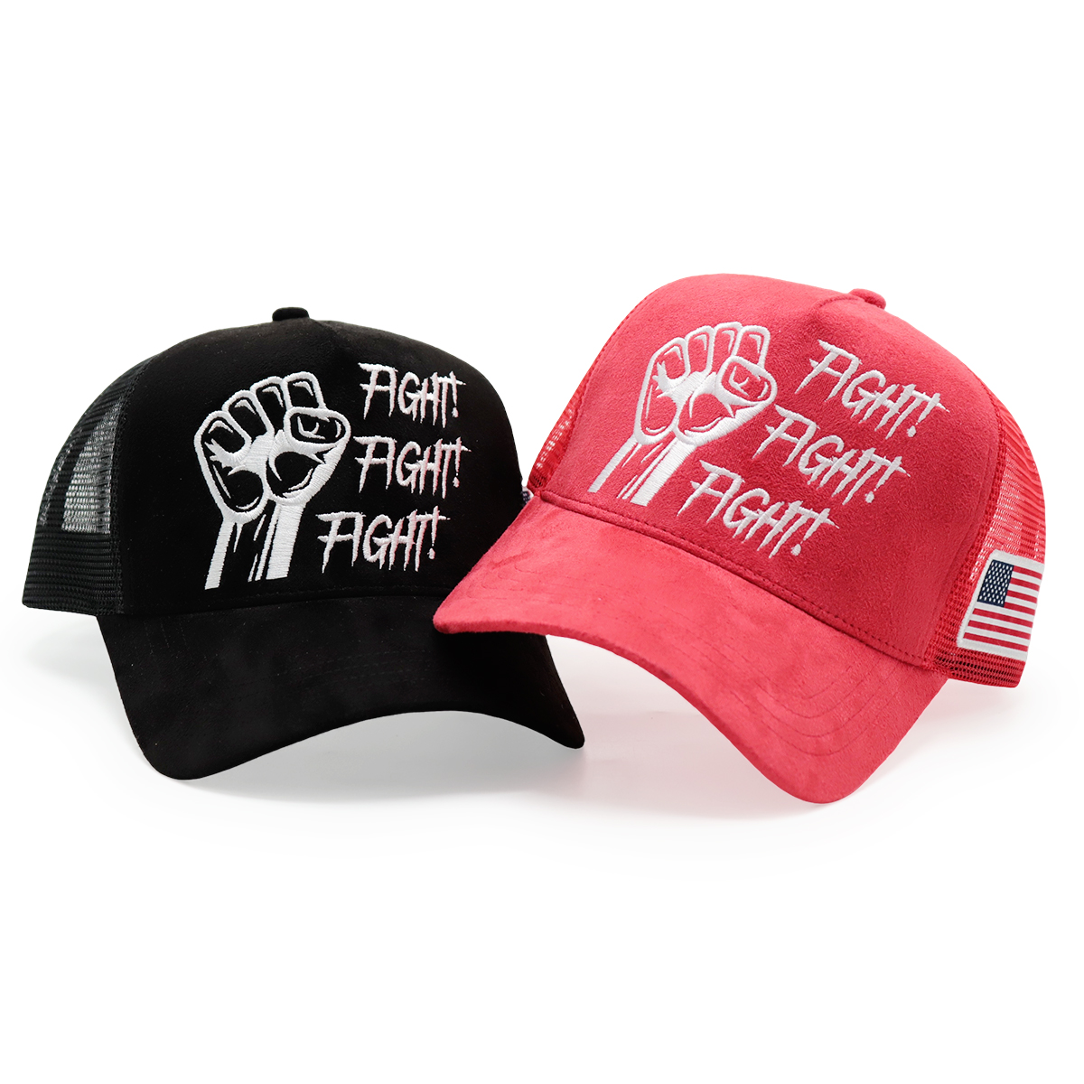 Fitwell Velvet Flat Embroidery Trucker Cap, American Street Style Mesh Hat, Fight Letter Design