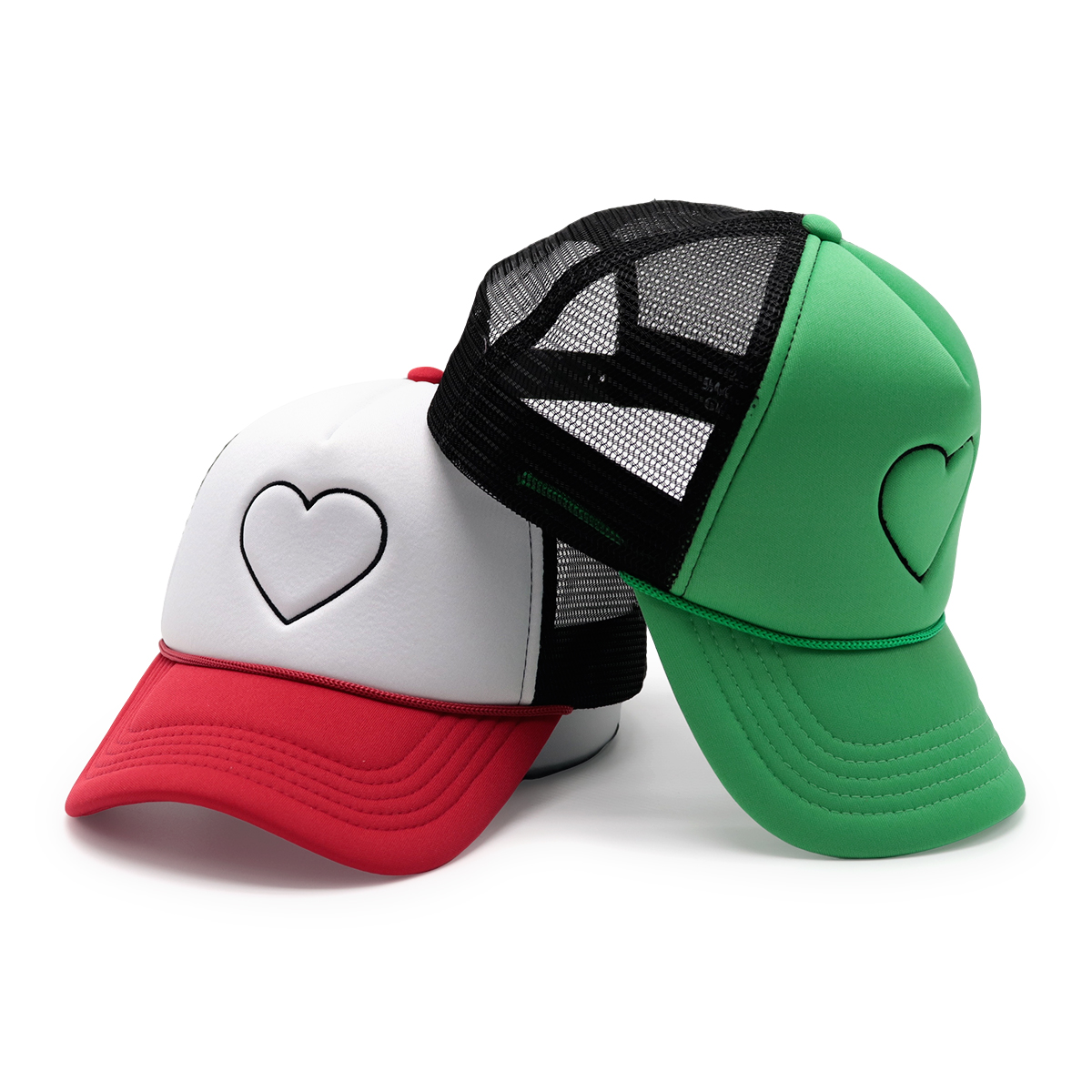 Rope Custom Trucker Hats with Heart Embroidery, Mesh Back, Adjustable Snapback, Unisex