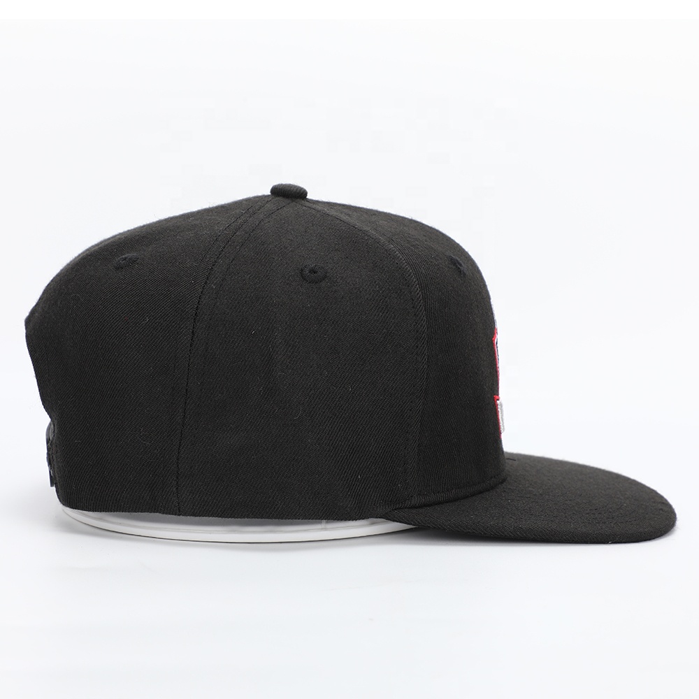BOSAMIS Black 3D Embroidered Snapback Hat with Red Logo