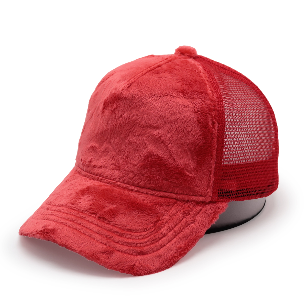 Solid Color Plush Trucker Cap – Soft Faux Fur Mesh Adjustable Hat
