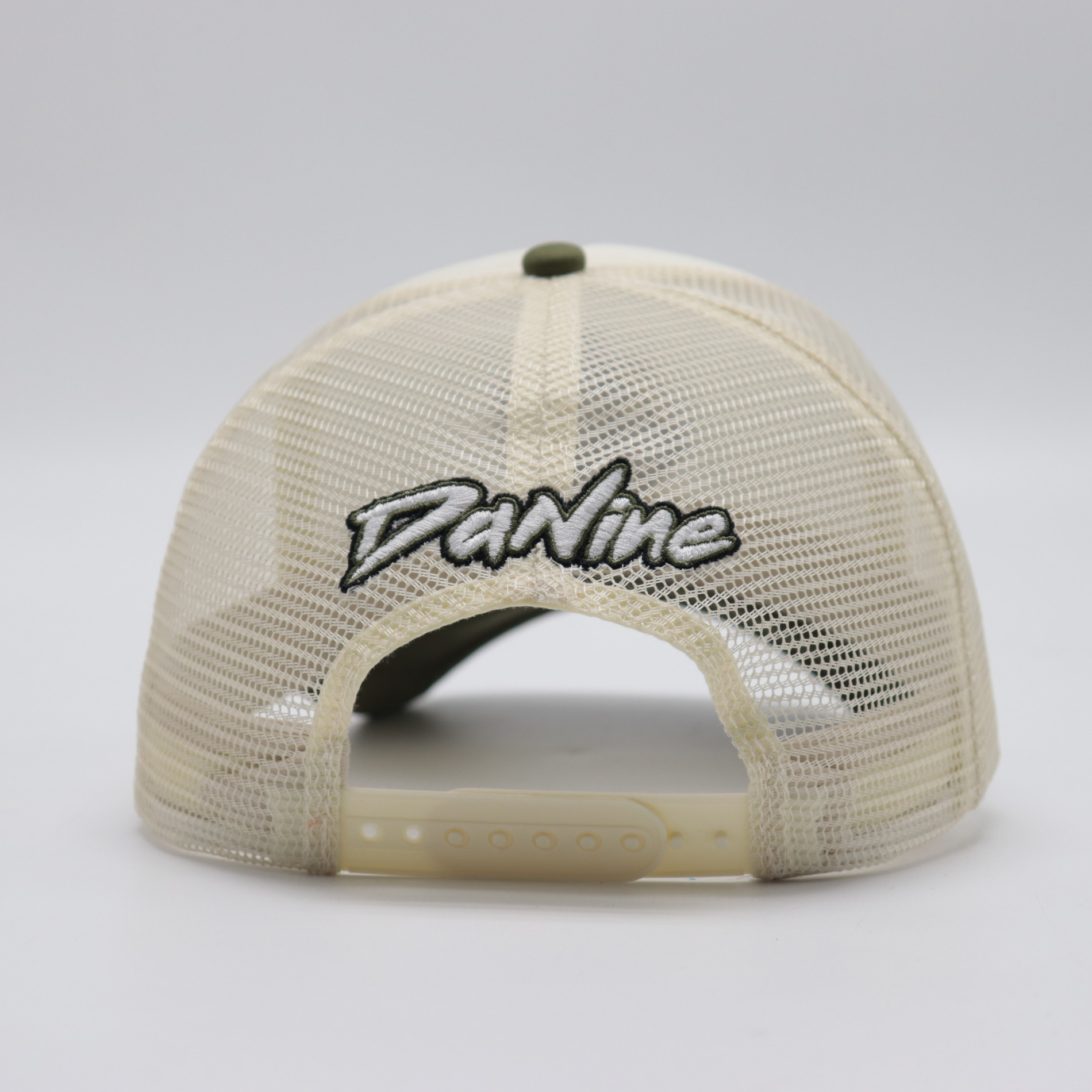 Embroidered Heart Lightning Mesh Trucker Cap – Khaki Green & Off-White, Adjustable Snapback, Unisex Artistic Hat