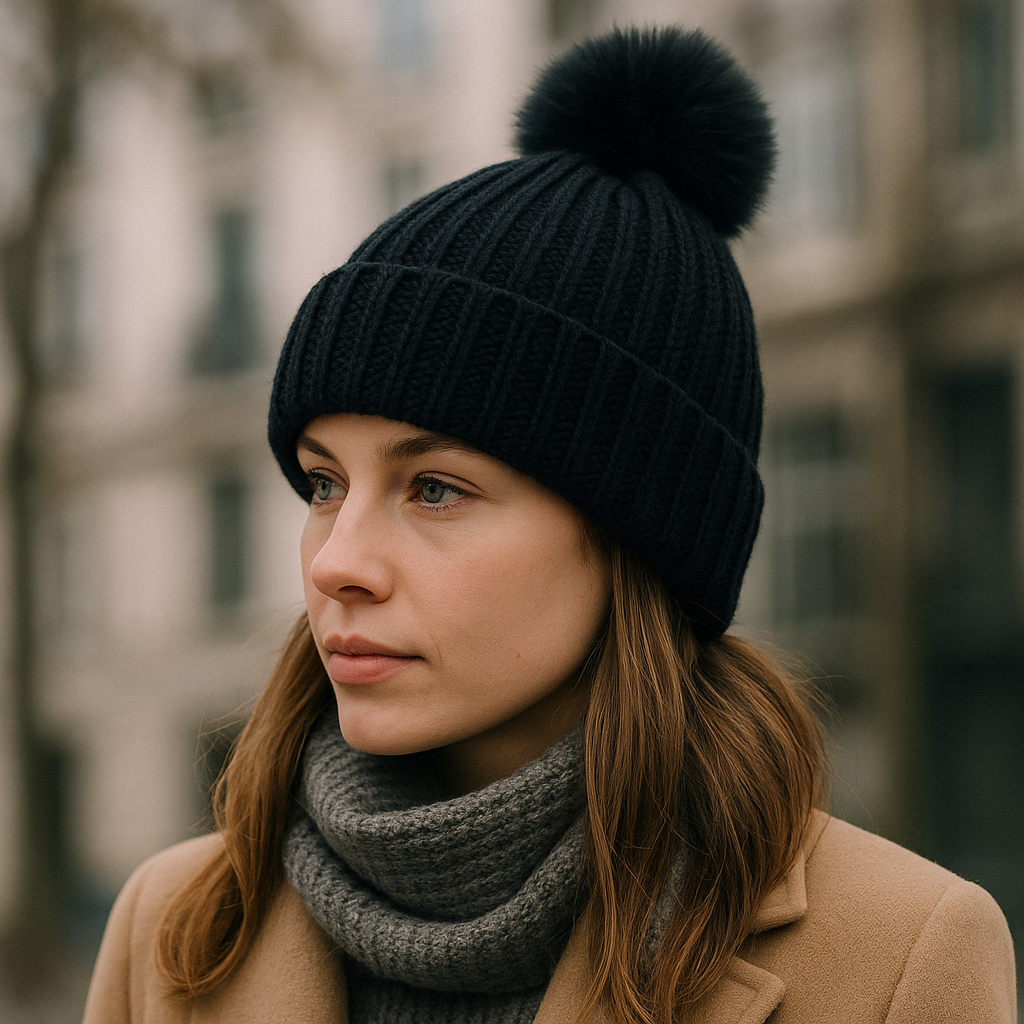 Warm Cable Knit Beanie with Faux Fur Pom