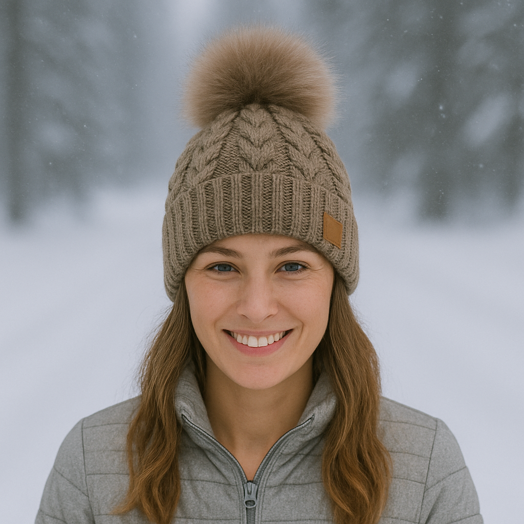 Winter Chunky Knit Beanie with Faux Fur Pom - Multiple Colors