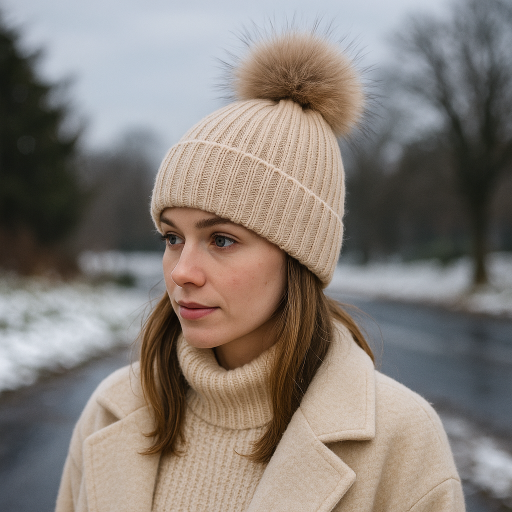 Warm Winter Knit Pom Pom Hat – Adult & Kid Matching Beanie Set