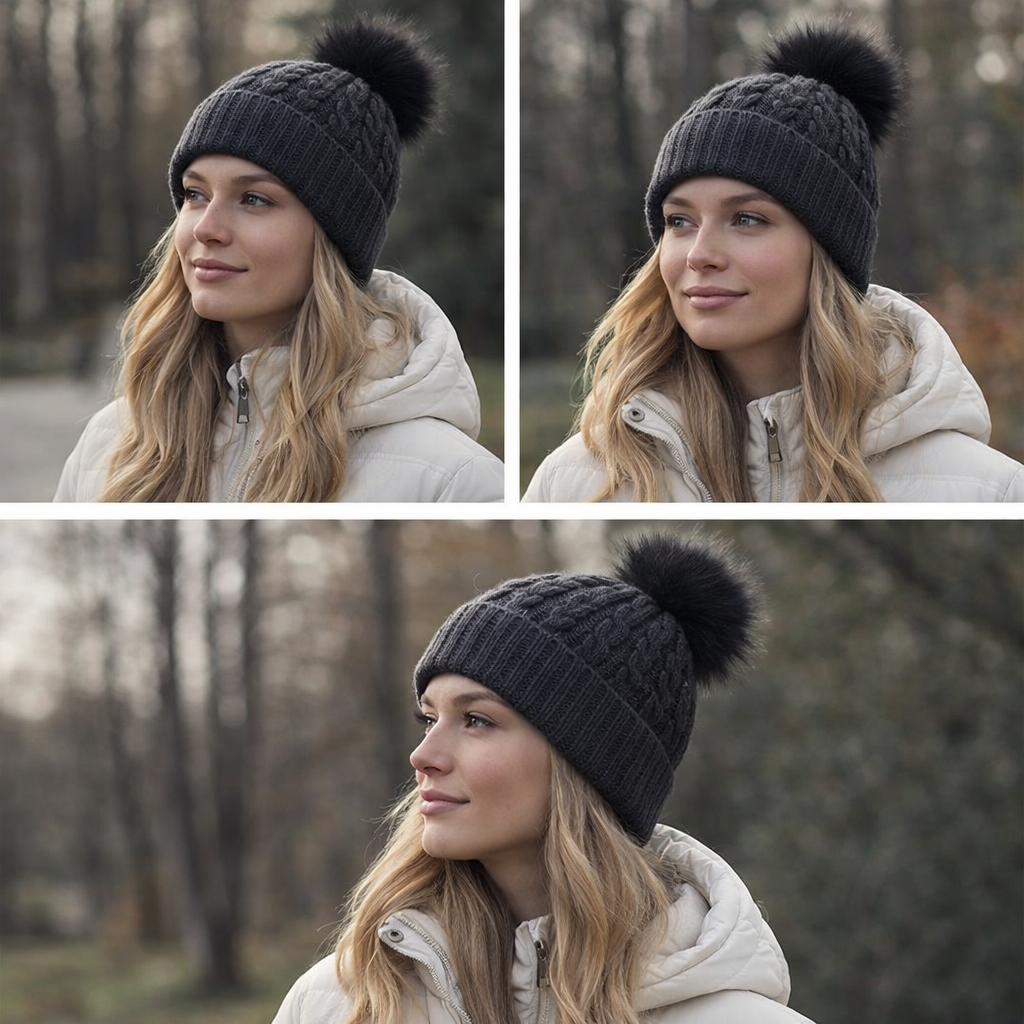 Winter Cable Knit Pom Pom Beanie – Thick Warm Cuffed Design