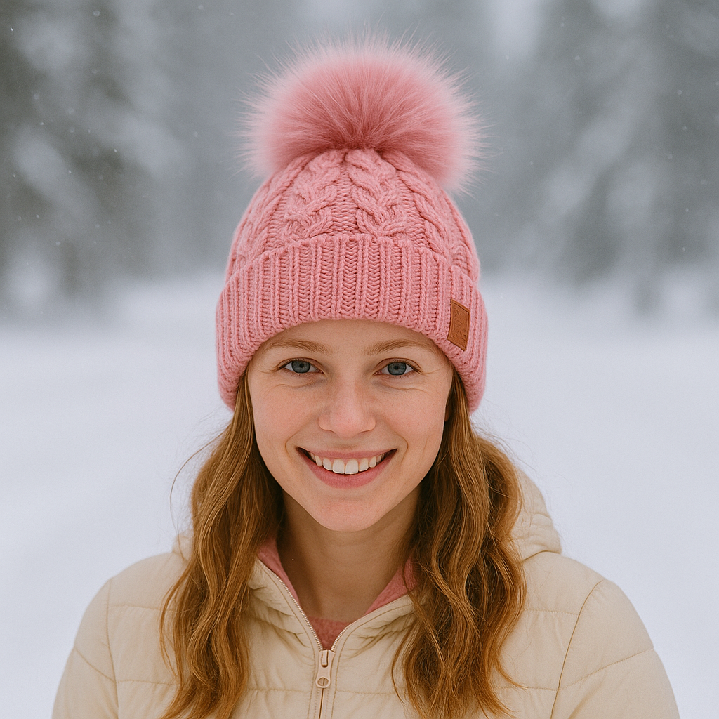 Winter Chunky Knit Beanie with Faux Fur Pom - Multiple Colors