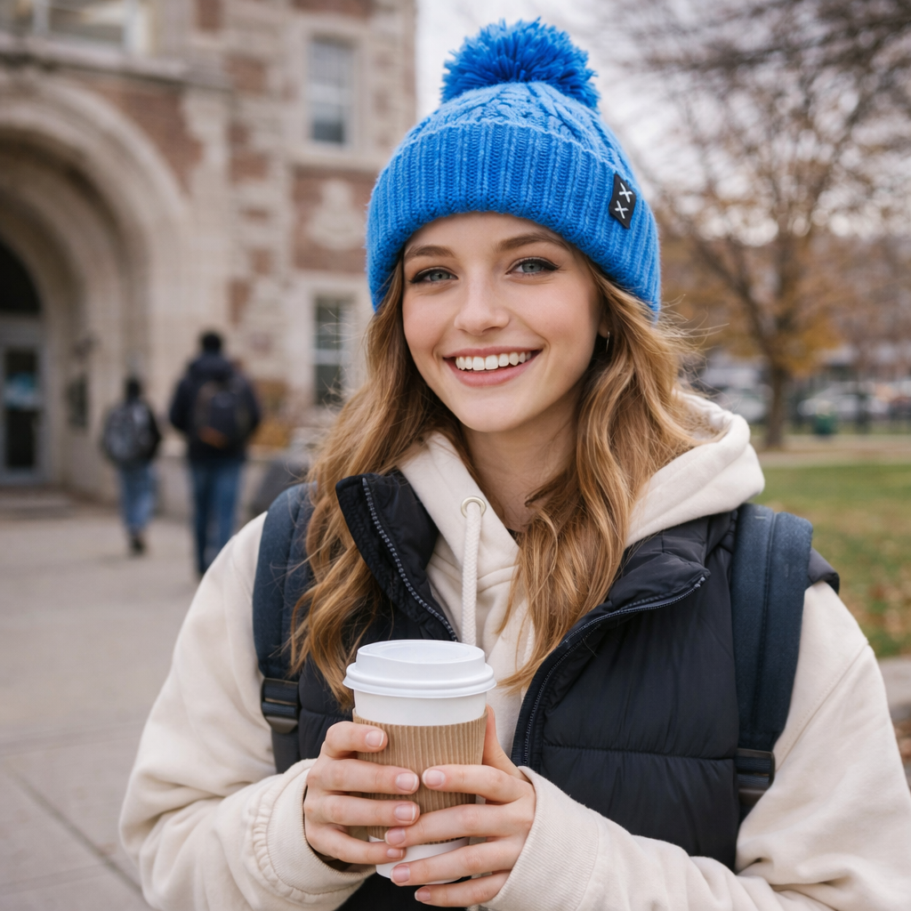 Thick Cable Knit Cuffed Beanie with Faux Fur Pom Pom for Winter