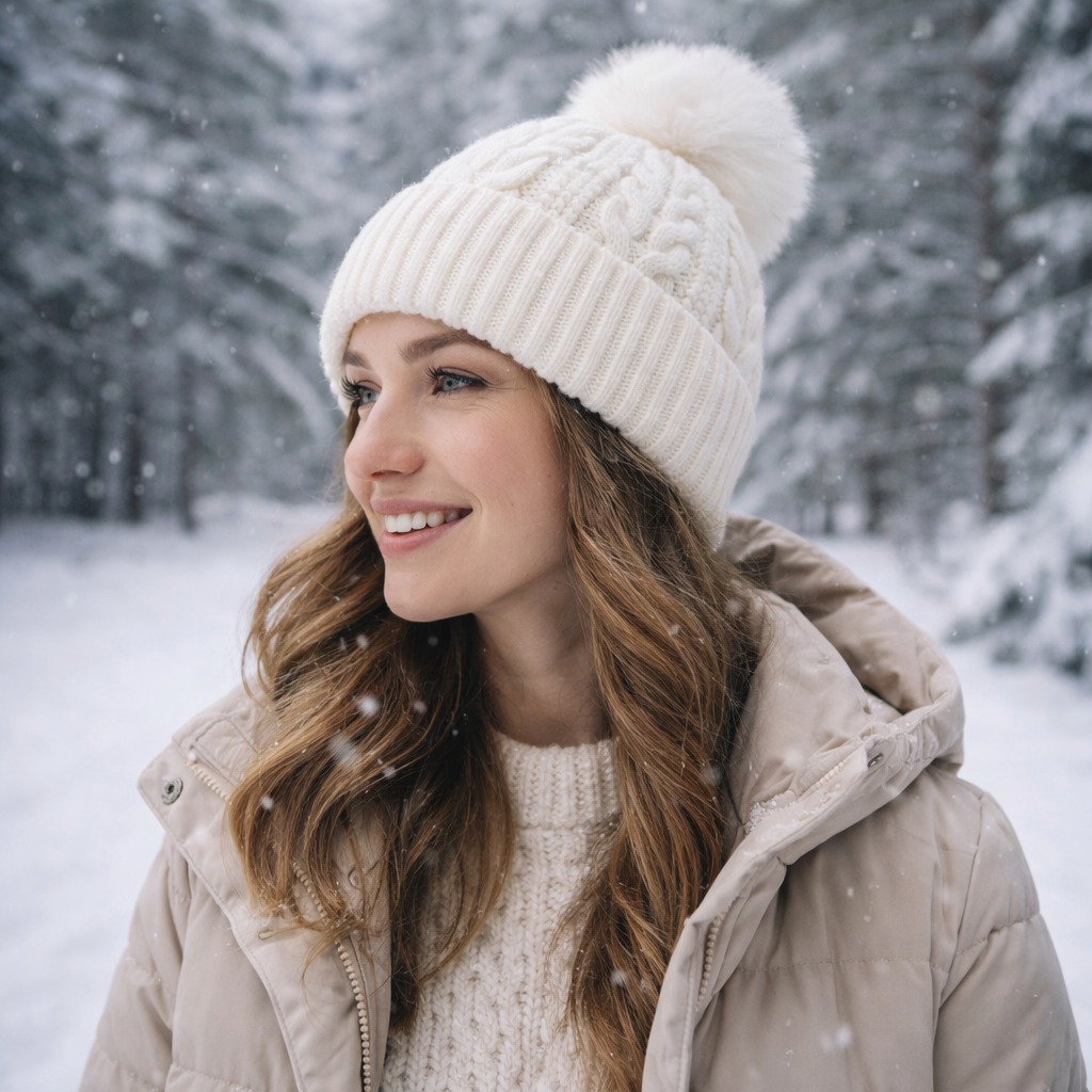 Chunky Knit Pom Pom Winter Beanie – Multiple Colors with Faux Fur Top