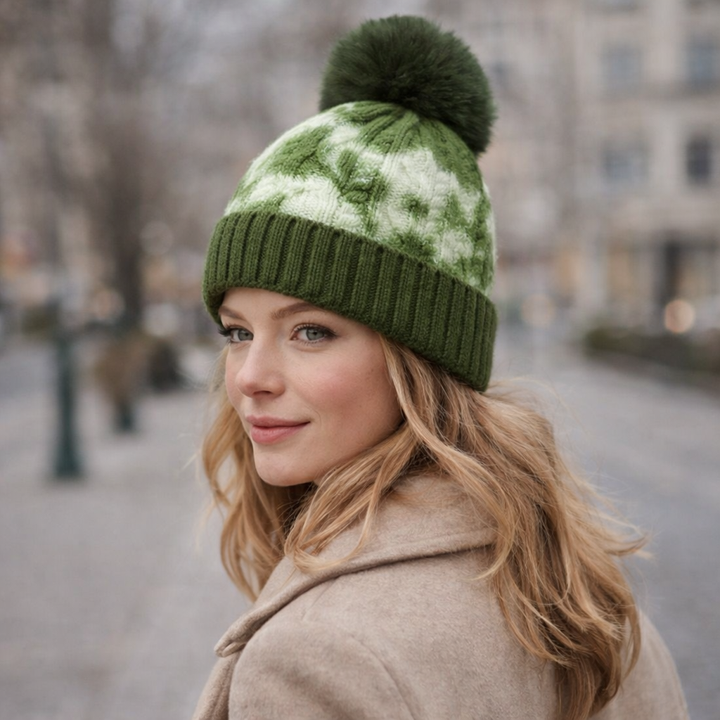 Winter Cable Knit Pom Pom Beanie Hat