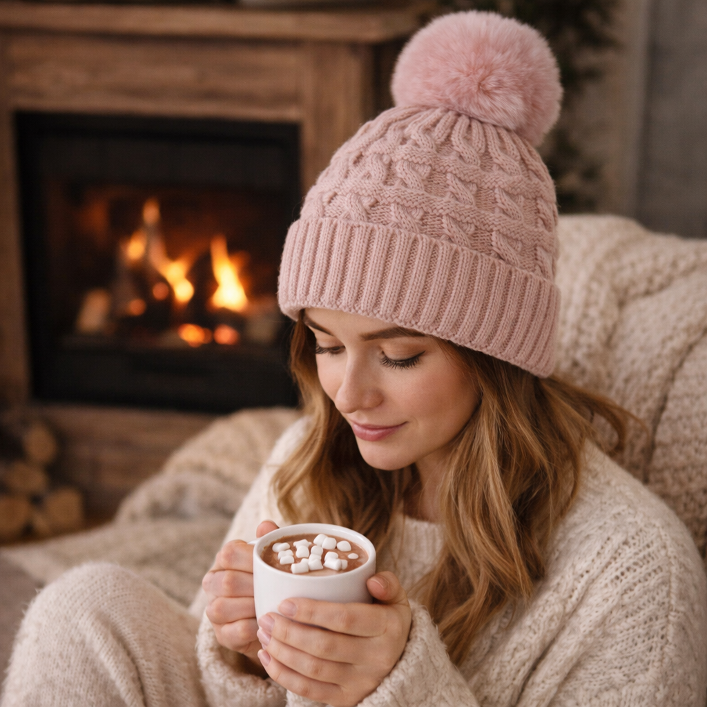 Winter Cable Knit Cuffed Beanie with Faux Fur Pom Pom for Women and Men