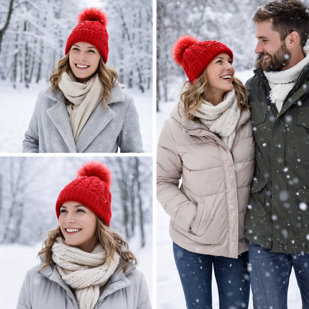 Winter Cable Knit Pom Pom Beanie – Thick Warm Cuffed Design