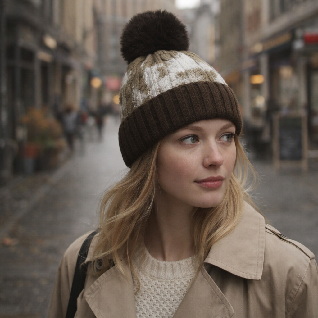 Winter Cable Knit Pom Pom Beanie Hat