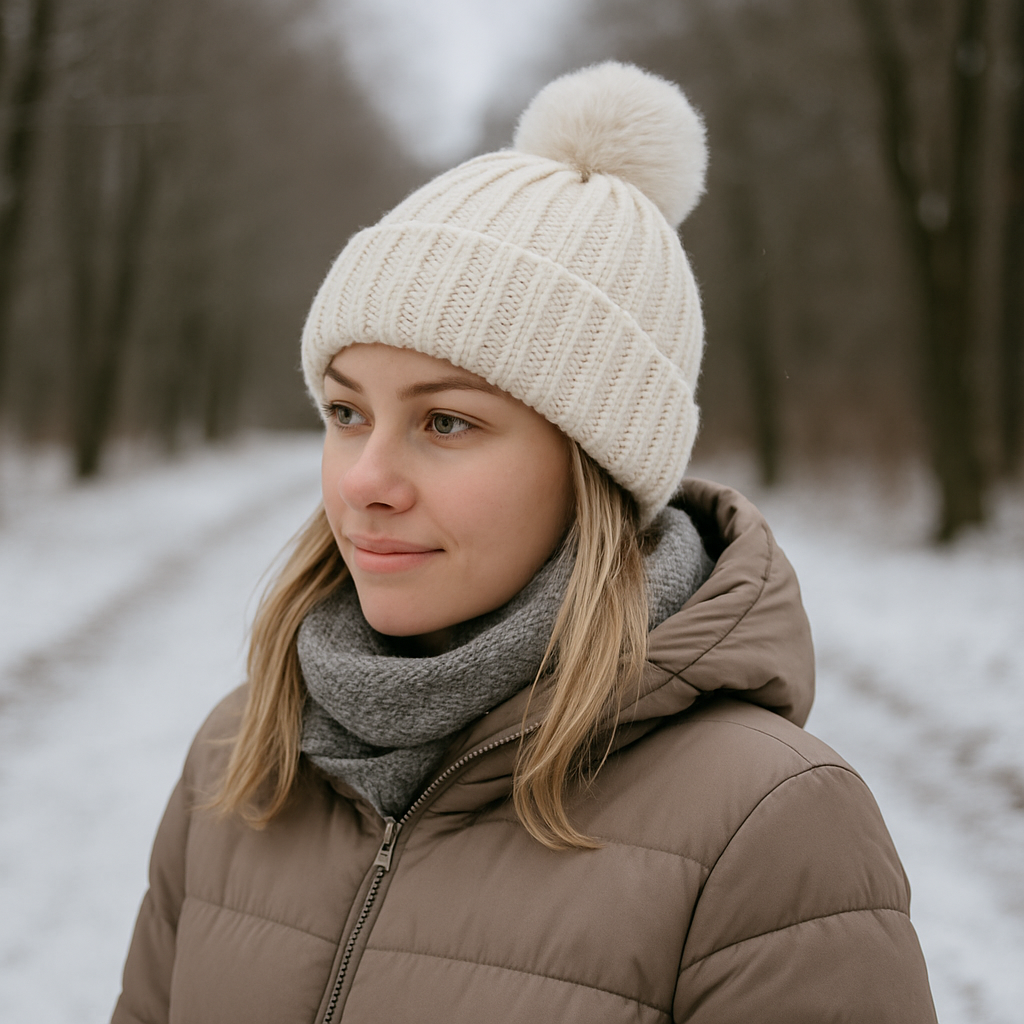 Warm Cable Knit Beanie with Faux Fur Pom