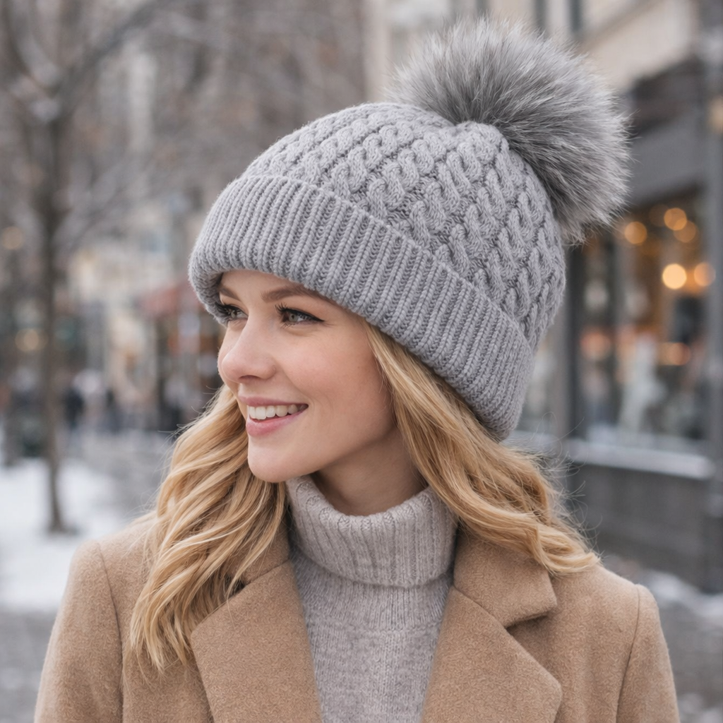 Warm Cable Knit Winter Pom Pom Hat – Unisex Snow Beanie Cap
