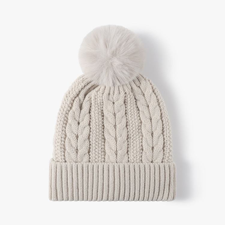 Chunky Knit Pom Pom Winter Beanie – Multiple Colors with Faux Fur Top