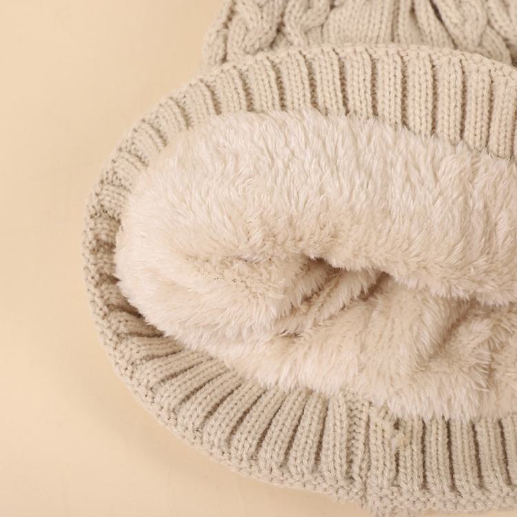 Winter Cable Knit Beanie Hat with Faux Fur Pom Pom