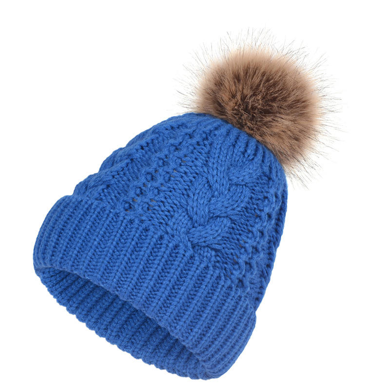 Winter Cable Knit Beanie with Faux Fur Pom – Soft Warm Cuffed Hat