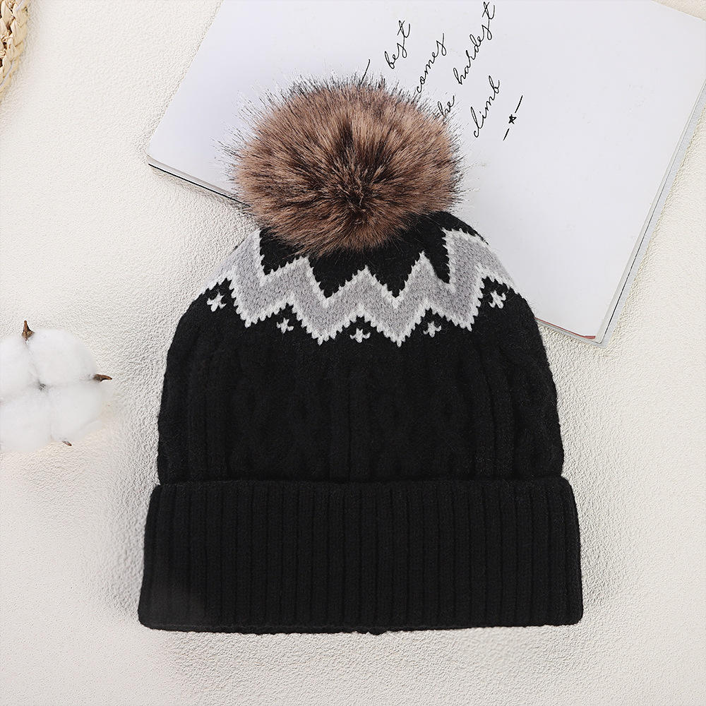Winter Cable Knit Cuffed Beanie with Faux Fur Pom Pom for Women and Men