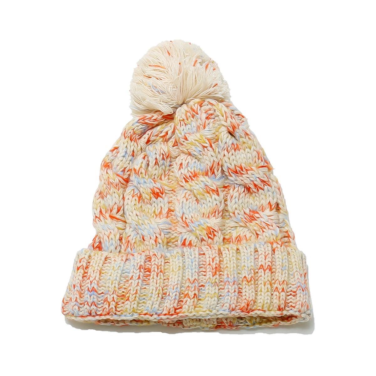 Multicolor Cable Knit Cuffed Pom Pom Winter Beanie Set