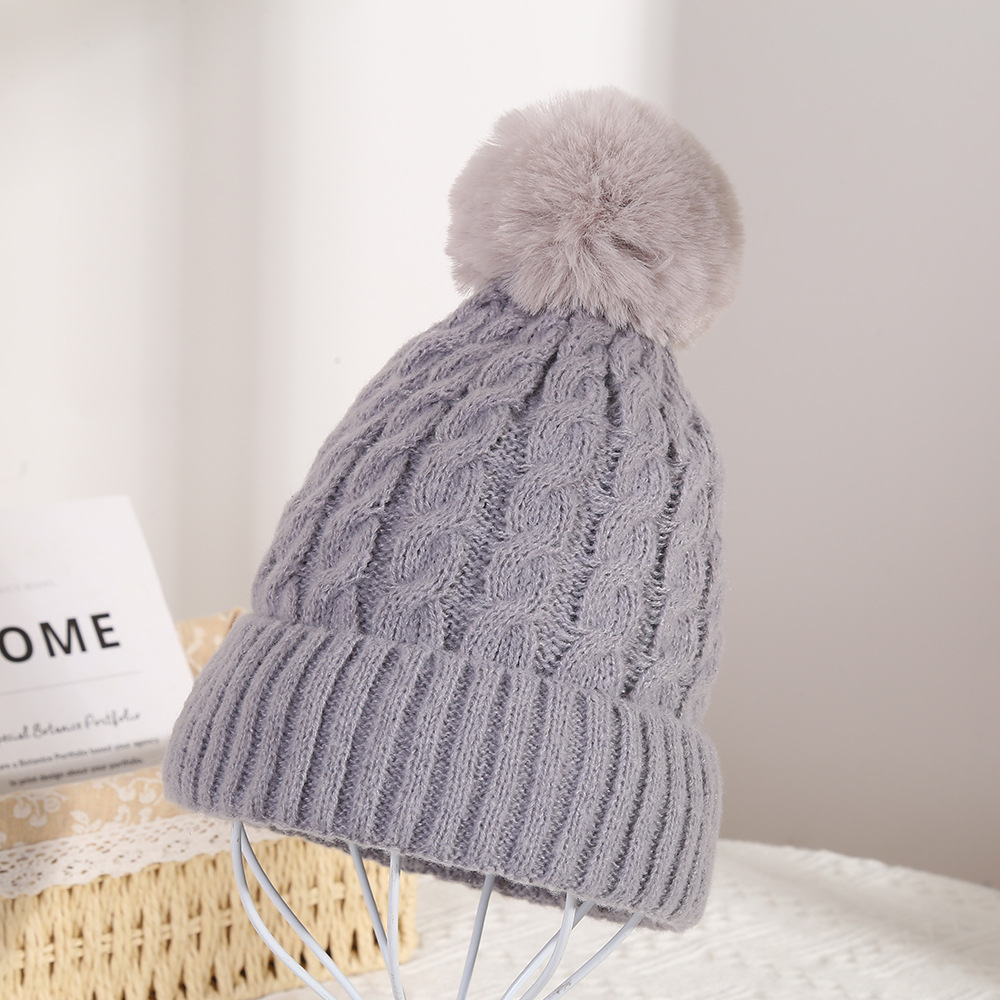 Winter Knit Beanie Hat with Faux Fur Pom – Thick Cable Cuffed Warm Cap for Women
