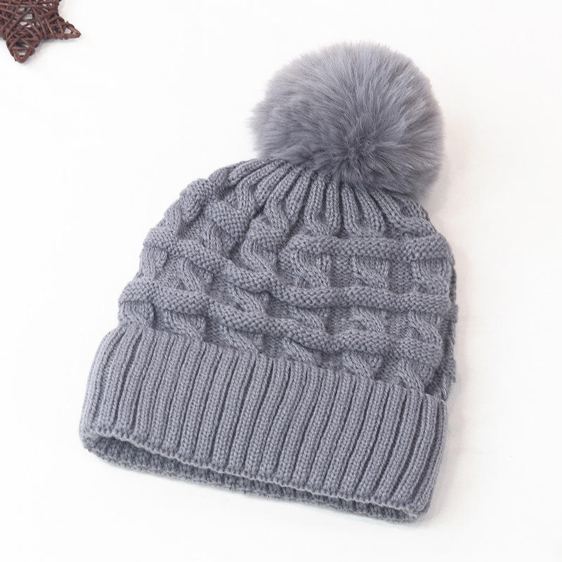 Winter Cable Knit Cuffed Beanie with Faux Fur Pom Pom for Women and Men