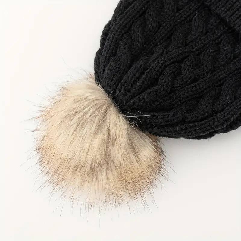 Winter Faux Fur Pom Cable Knit Beanie