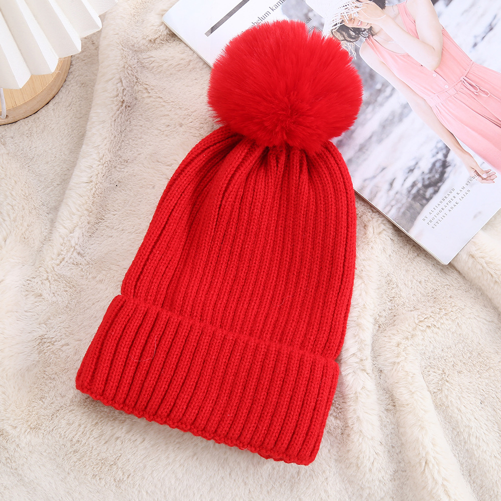 Colorful Faux Fur Pom Pom Beanie – Warm Ribbed Winter Knit Hat