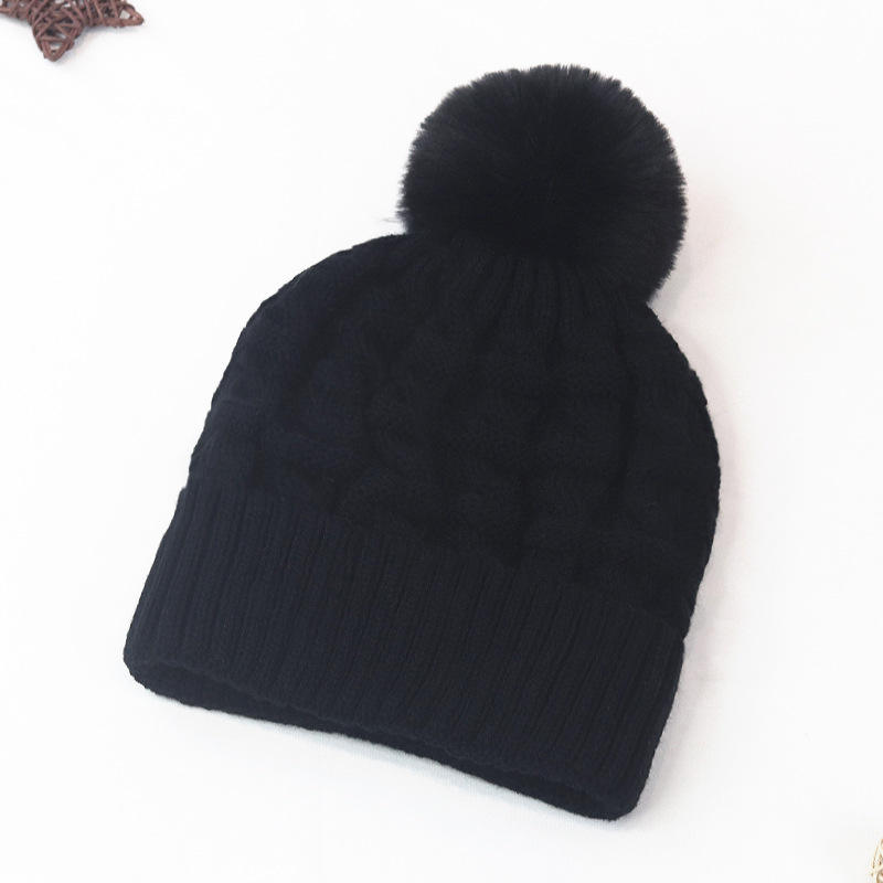 Winter Cable Knit Cuffed Beanie with Faux Fur Pom Pom for Women and Men