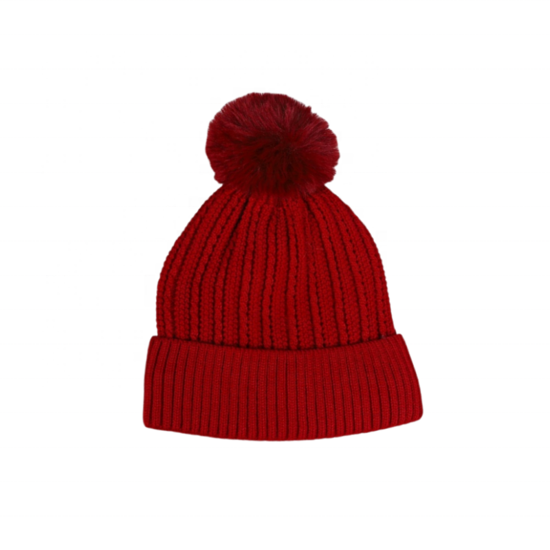 Warm Cable Knit Beanie with Faux Fur Pom