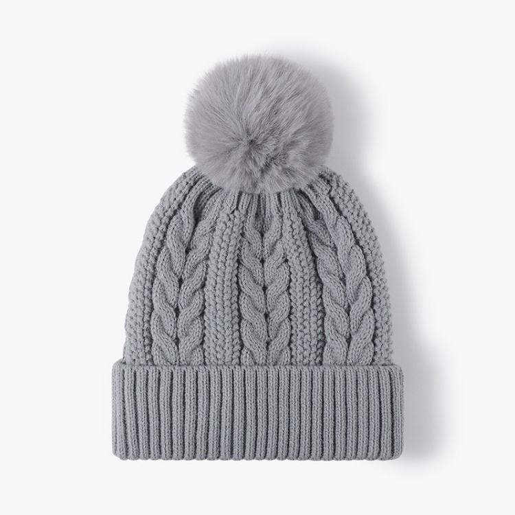 Chunky Knit Pom Pom Winter Beanie – Multiple Colors with Faux Fur Top