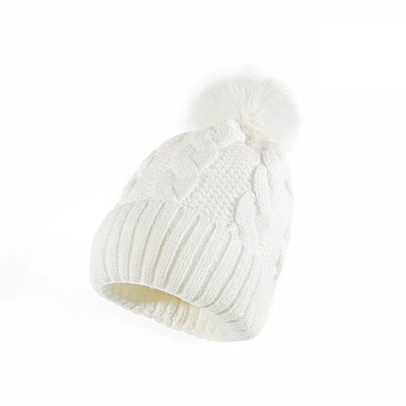 Winter Cable Knit Beanie with Faux Fur Pom Pom