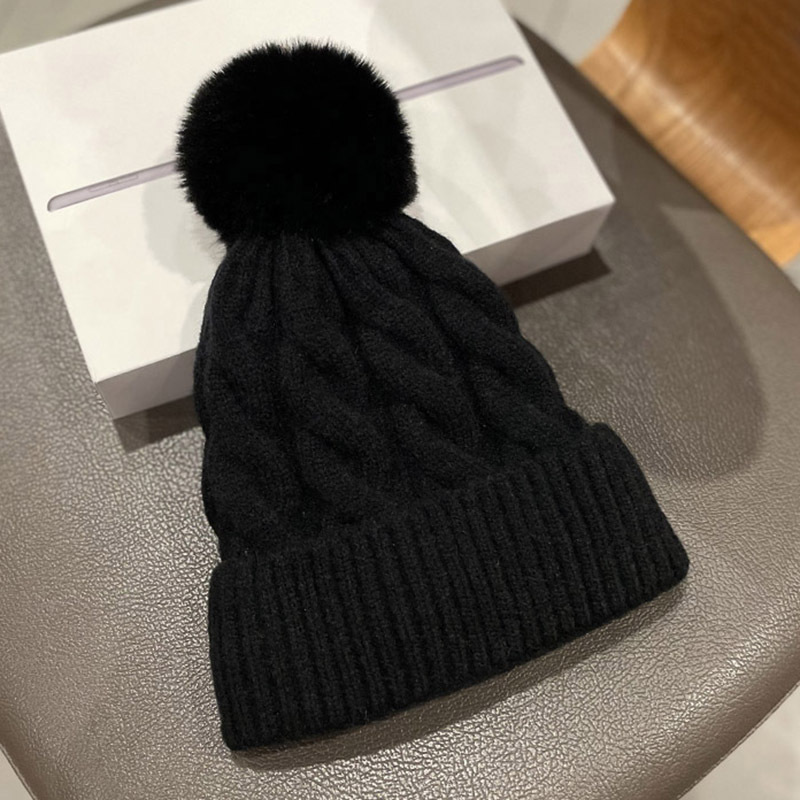 Cozy Cable Knit Cuffed Beanie with Faux Fur Pom Pom
