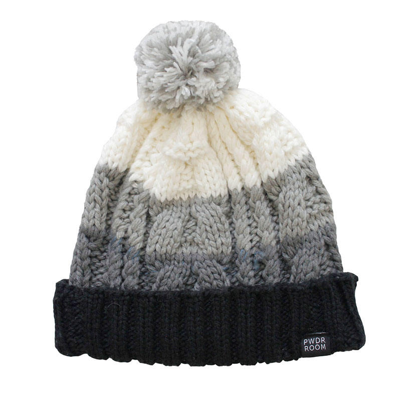 Gradient Cable Knit Winter Beanie with Pom Pom and Cuffed Ribbed Hem