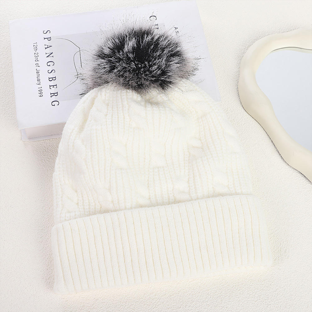 Winter Knit Beanie with Faux Fur Pom – Warm Cuffed Hat for Cold Weather