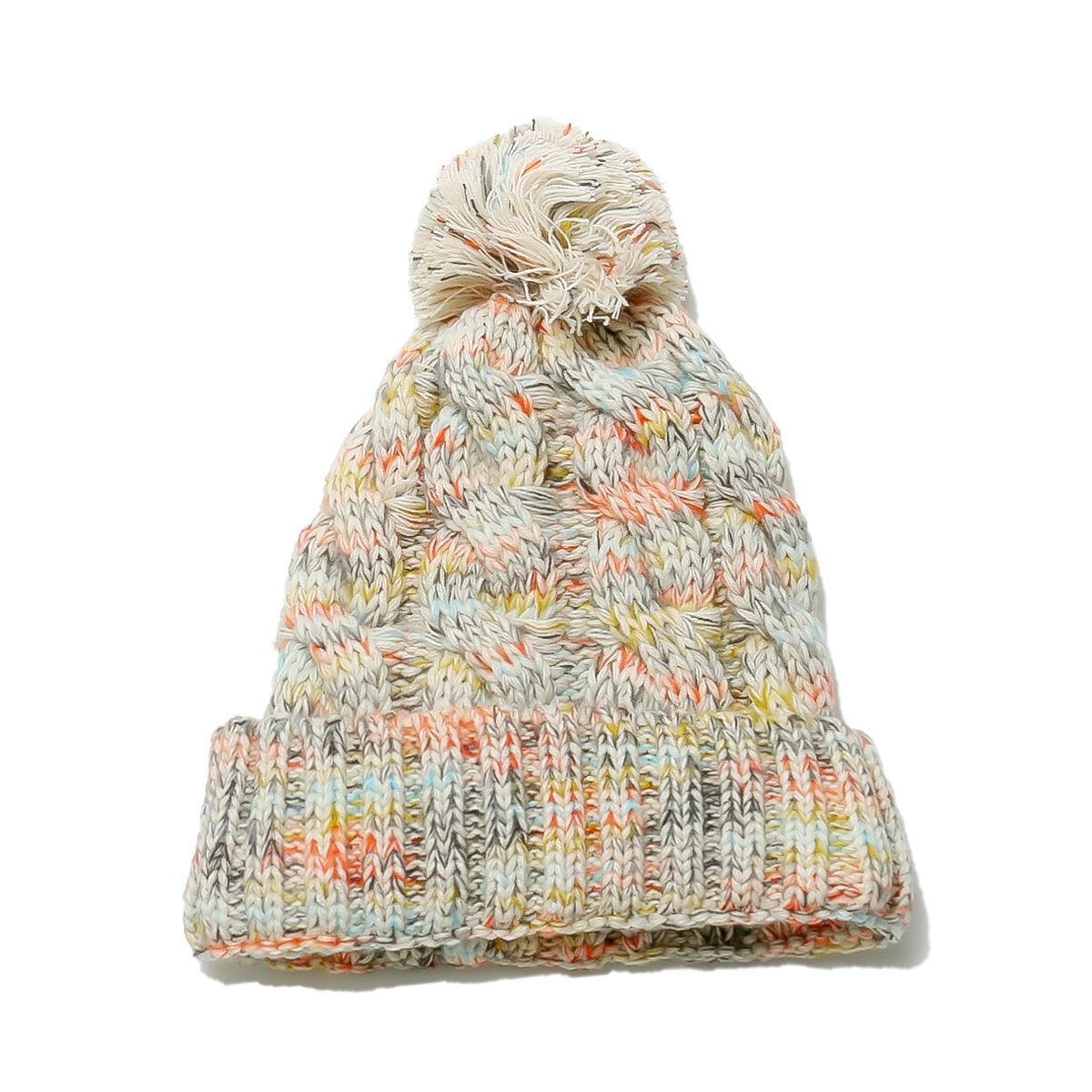 Multicolor Cable Knit Cuffed Pom Pom Winter Beanie Set