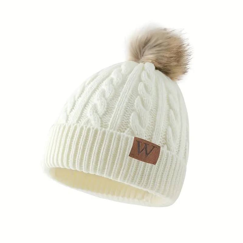 Winter Faux Fur Pom Cable Knit Beanie