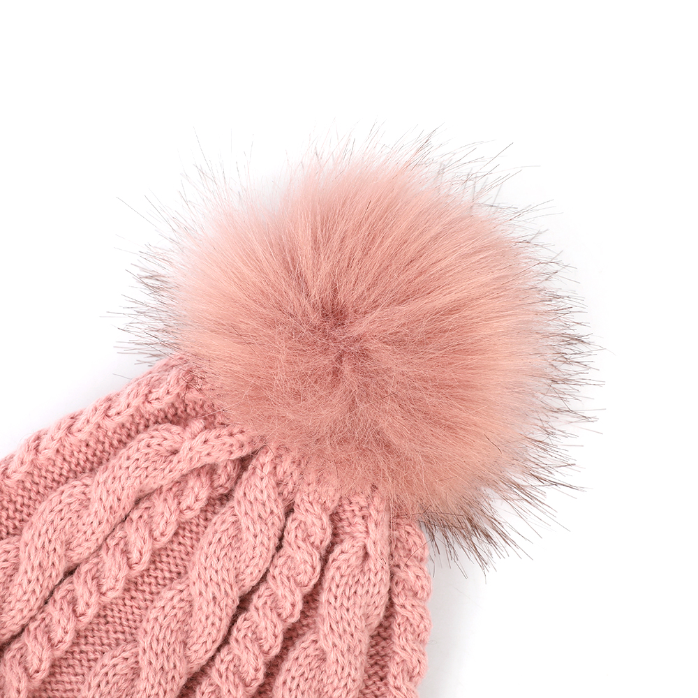 Winter Chunky Knit Beanie with Faux Fur Pom - Multiple Colors