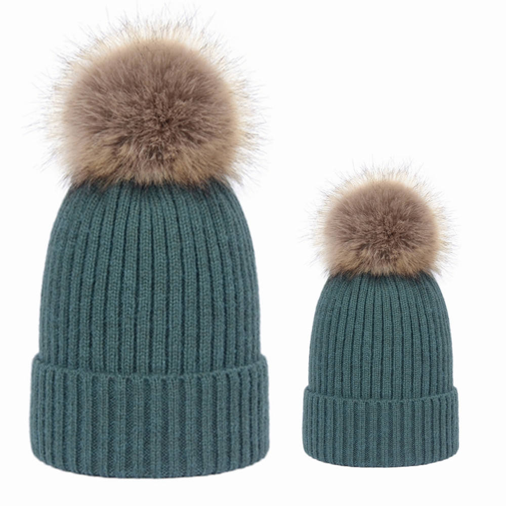 Warm Winter Knit Pom Pom Hat – Adult & Kid Matching Beanie Set
