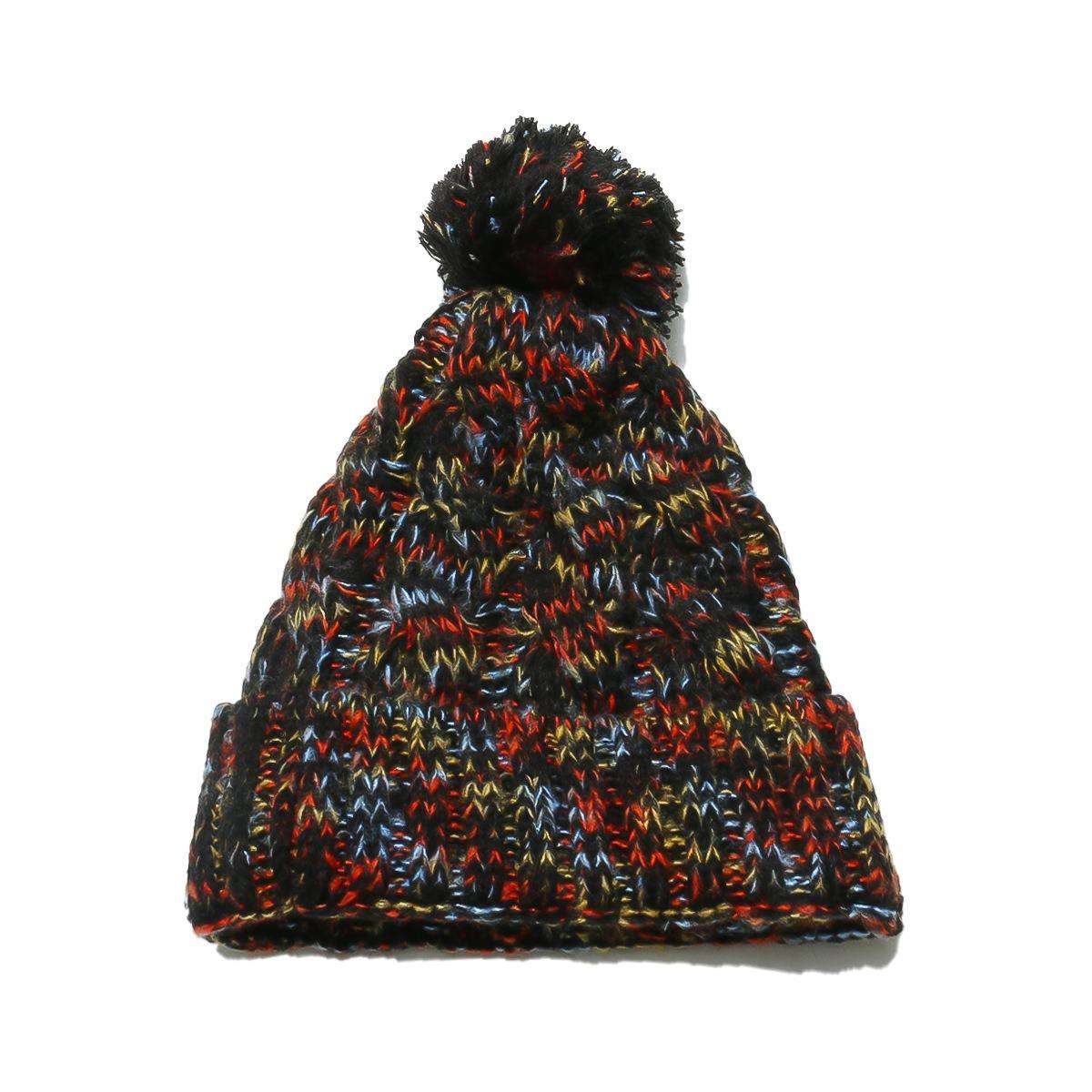 Multicolor Cable Knit Cuffed Pom Pom Winter Beanie Set