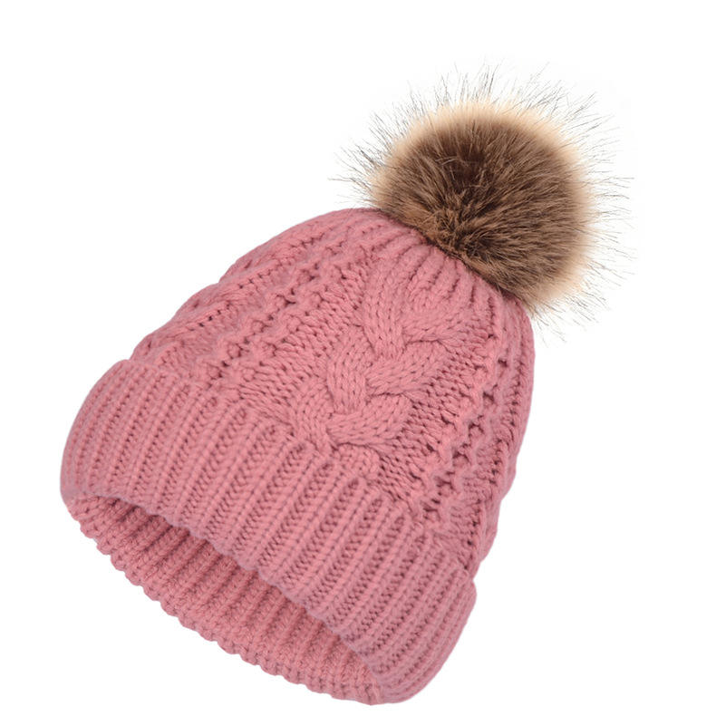 Winter Cable Knit Beanie with Faux Fur Pom – Soft Warm Cuffed Hat