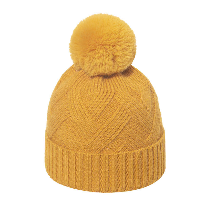 Winter Pom-Pom Knit Beanie – Soft Cable Texture with Faux Fur Top