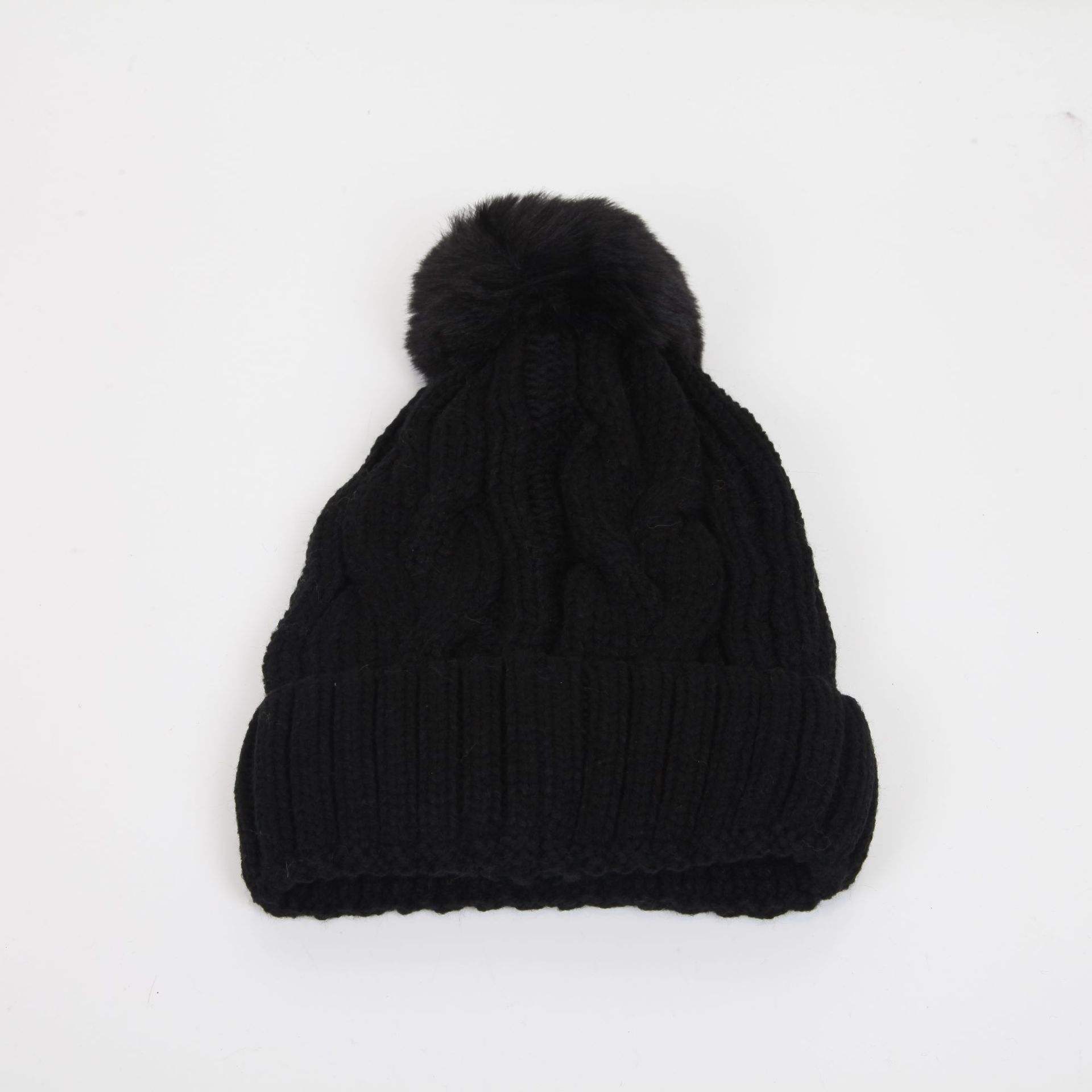Winter Warm Chunky Knit Beanie with Faux Fur Pom Pom